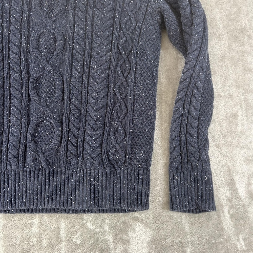 L.L. Bean Sweater Mens Small Blue Cable Knit Crew Neck Organic Cotton Pullover - Picture 5 of 14